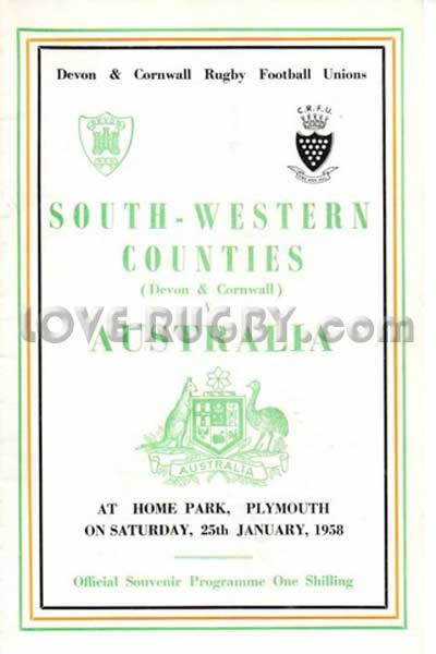 1958 South West Counties (Eng) v Australia  Rugby Programme